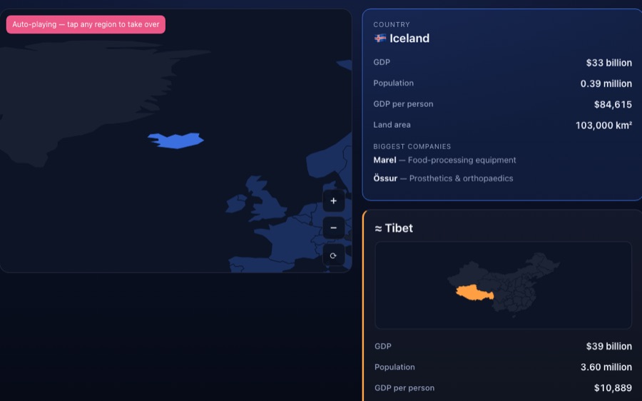 GDP Atlas — Iceland compared with Tibet