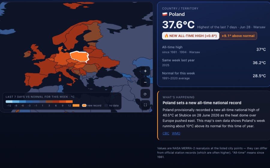 Heat Tracker — a live world map of this week's heat records