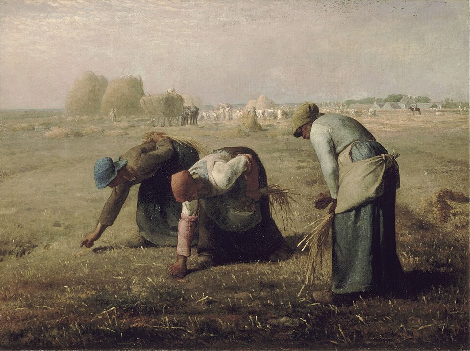 The Gleaners by Jean-François Millet, 1857 — women gathering grain left in a harvested field