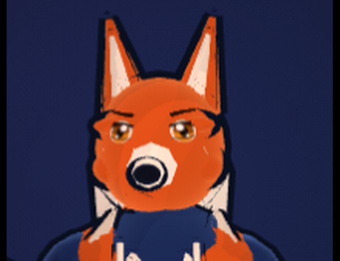 The same fox character with the face drawn into a texture, showing lash lines and highlights