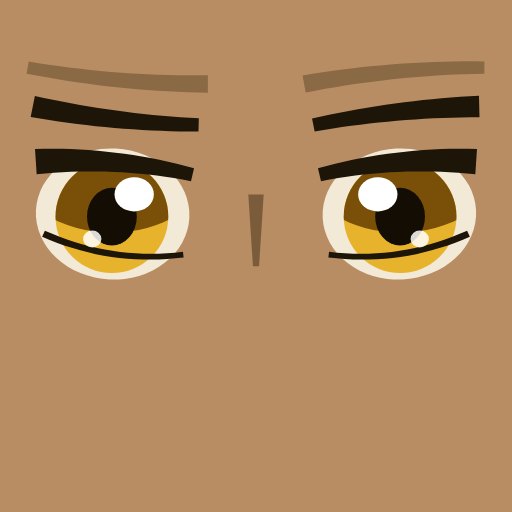 The flat face texture for the turtle character: two amber eyes with lash lines, brows and a nose crease