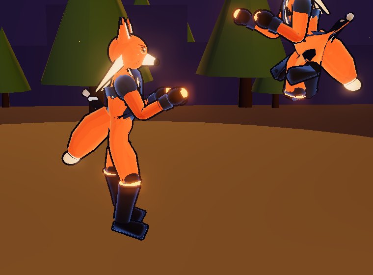 A knocked down fighter rendering as a tangle of limbs floating above the ground